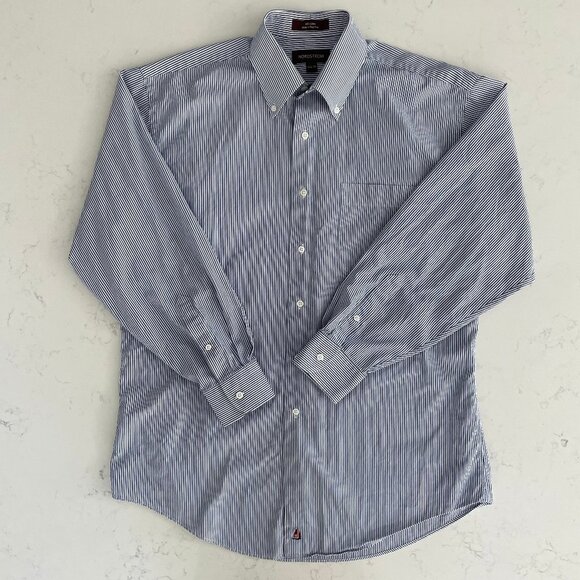 Nordstrom Lg Slv Button Down Oxford Collar Striped Cotton Shirt Blue+Wht Sz 15.5 - Picture 13 of 13